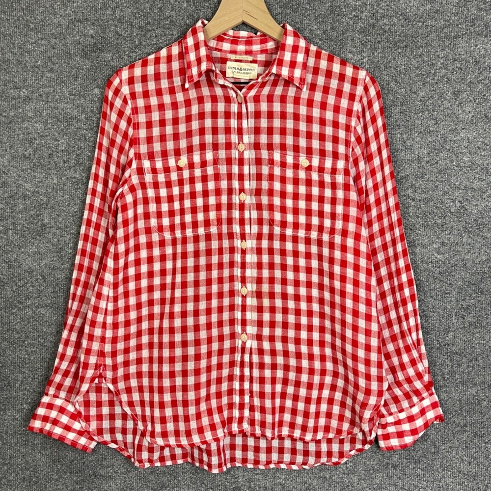 Denim & Supply Ralph Lauren Button Up Women M Red Excellent Gingham Utility